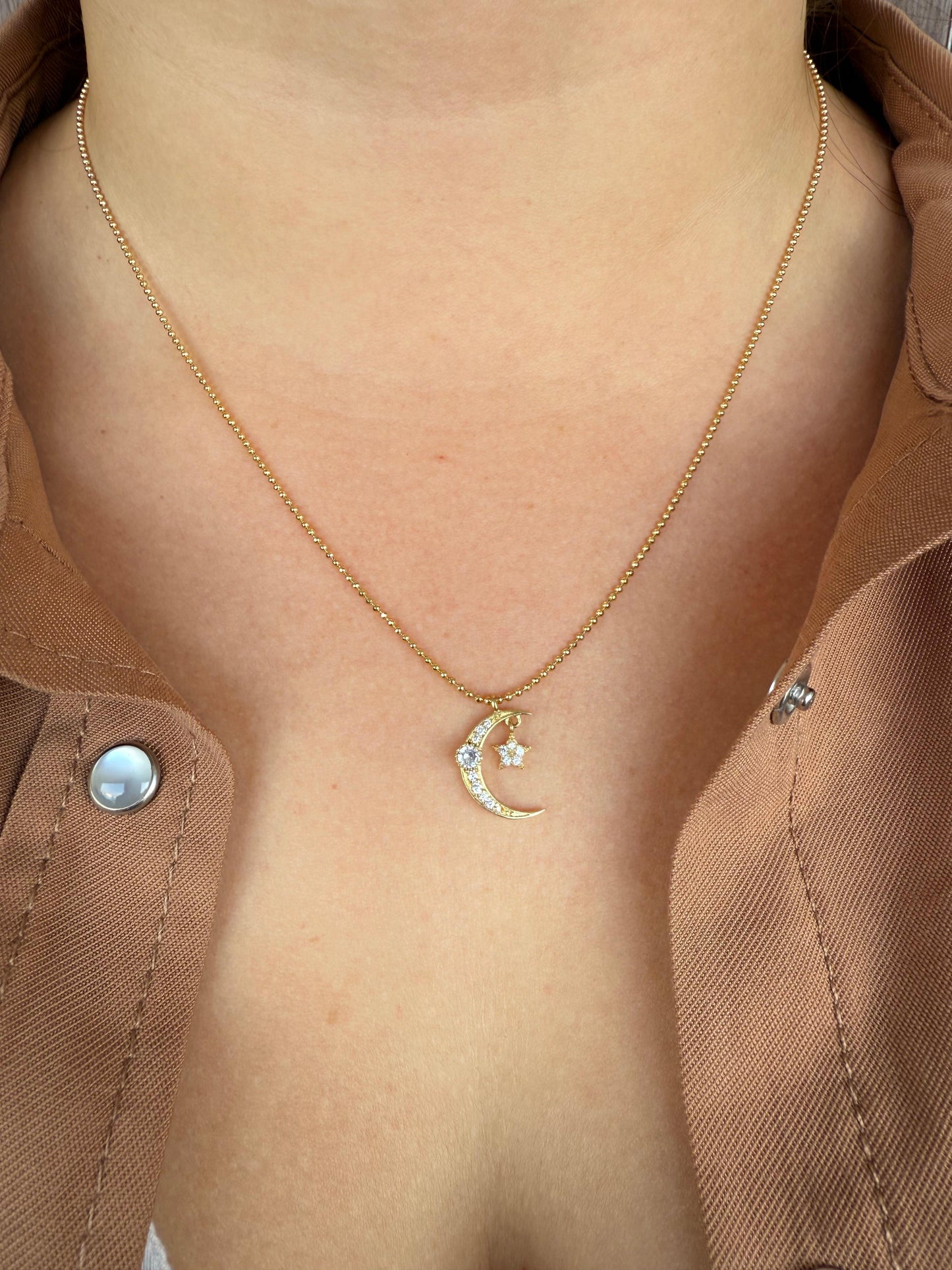Collar luna y estrella circón