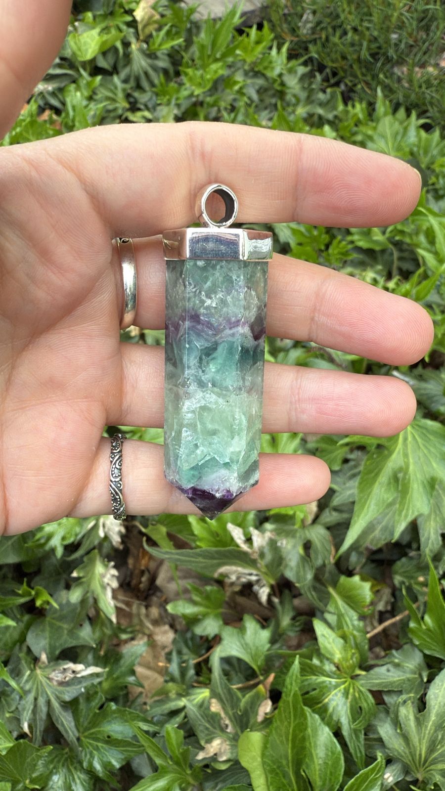 Colgante Fluorita Arcoiris con plata 950
