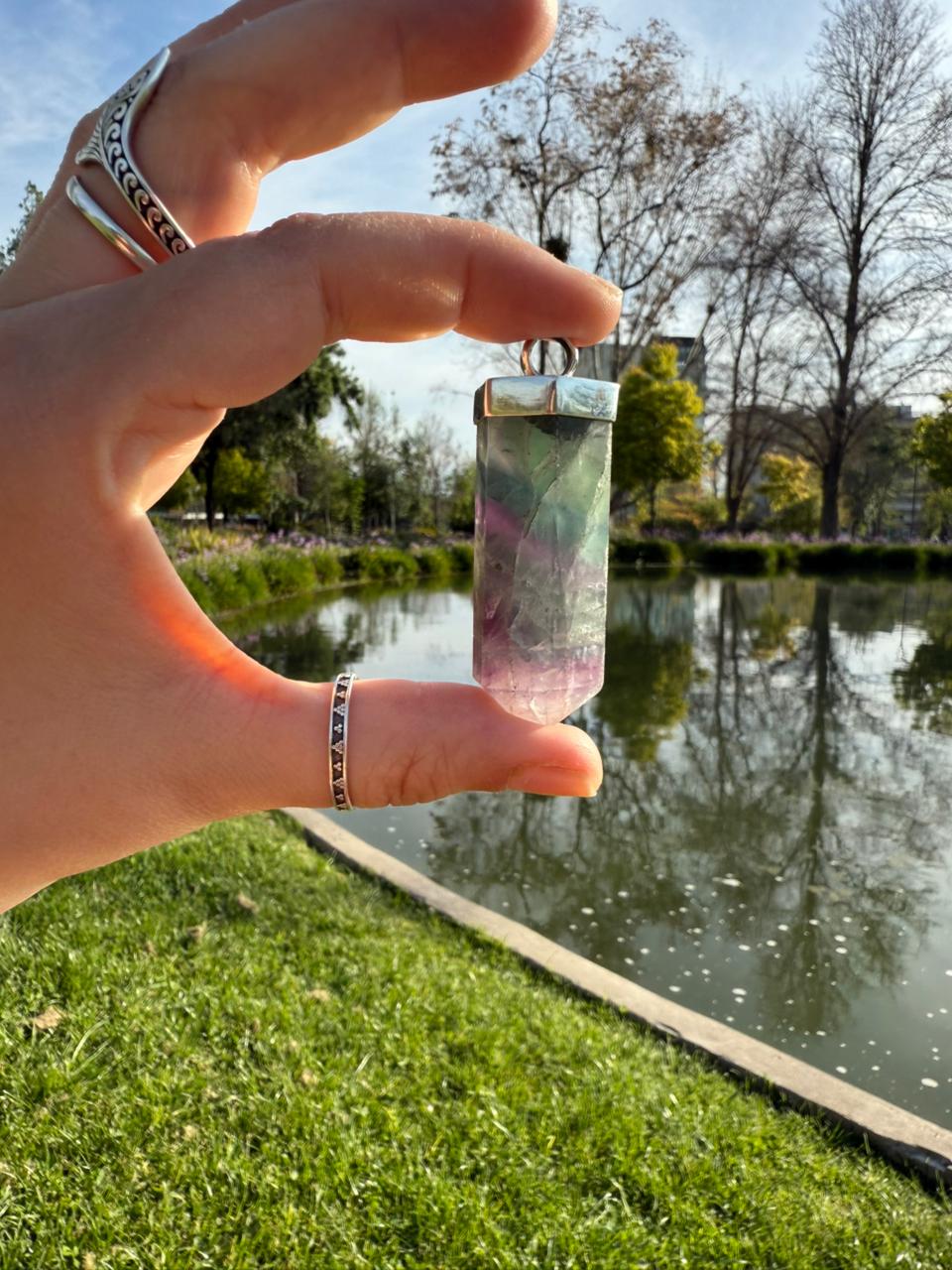 Colgante Fluorita Arcoiris con plata 950